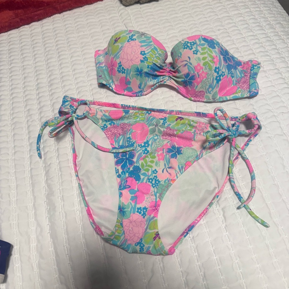Floral Strapless Bikini Set